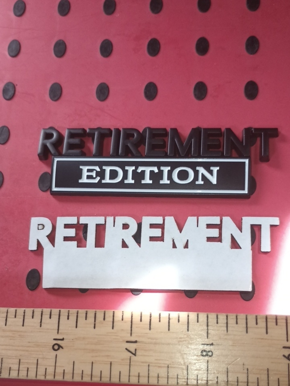 Retirement Edition Badge Pin - Black and White 3M Adhesive